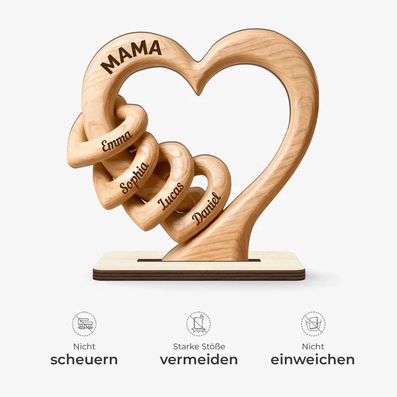 Ineinandergreifende Herzen - Personalisiertes Geschenk | Holzaufsteller Mit Standfuß Papa Mama