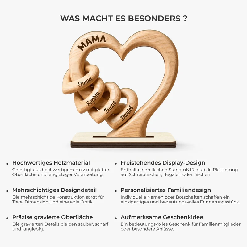 Ineinandergreifende Herzen - Personalisiertes Geschenk | Holzaufsteller Mit Standfuß Papa Mama