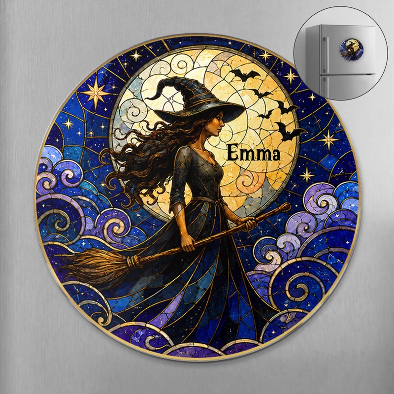 [3D-Optik] Hexe Frau - Personalisiertes Geschenk | Acryl Magnet Halloween