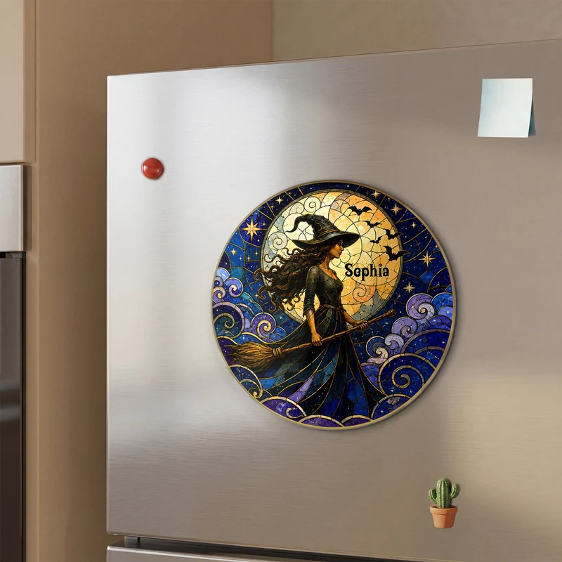 [3D-Optik] Hexe Frau - Personalisiertes Geschenk | Acryl Magnet Halloween