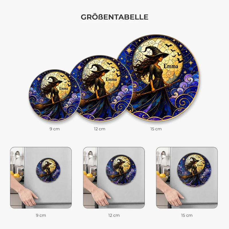 [3D-Optik] Hexe Frau - Personalisiertes Geschenk | Acryl Magnet Halloween