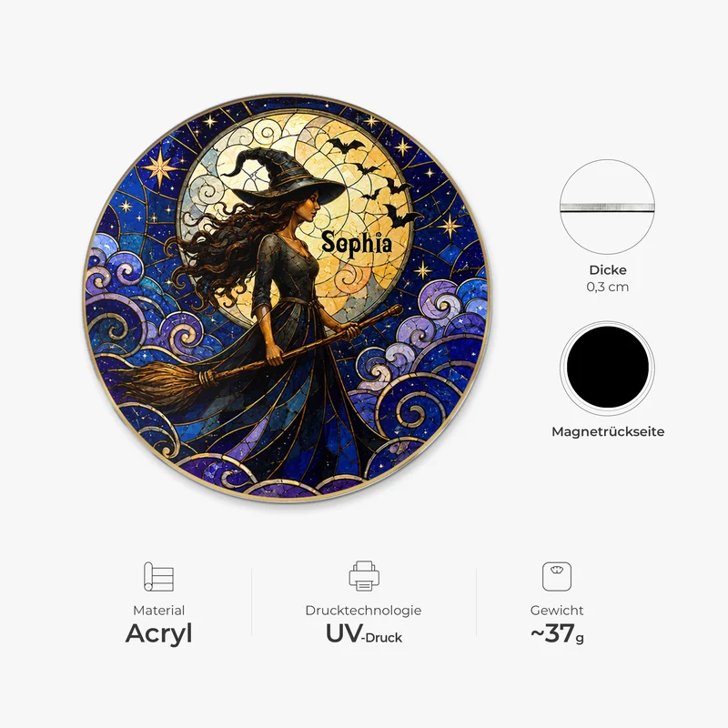 [3D-Optik] Hexe Frau - Personalisiertes Geschenk | Acryl Magnet Halloween