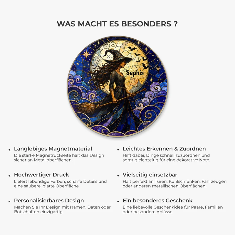 [3D-Optik] Hexe Frau - Personalisiertes Geschenk | Acryl Magnet Halloween