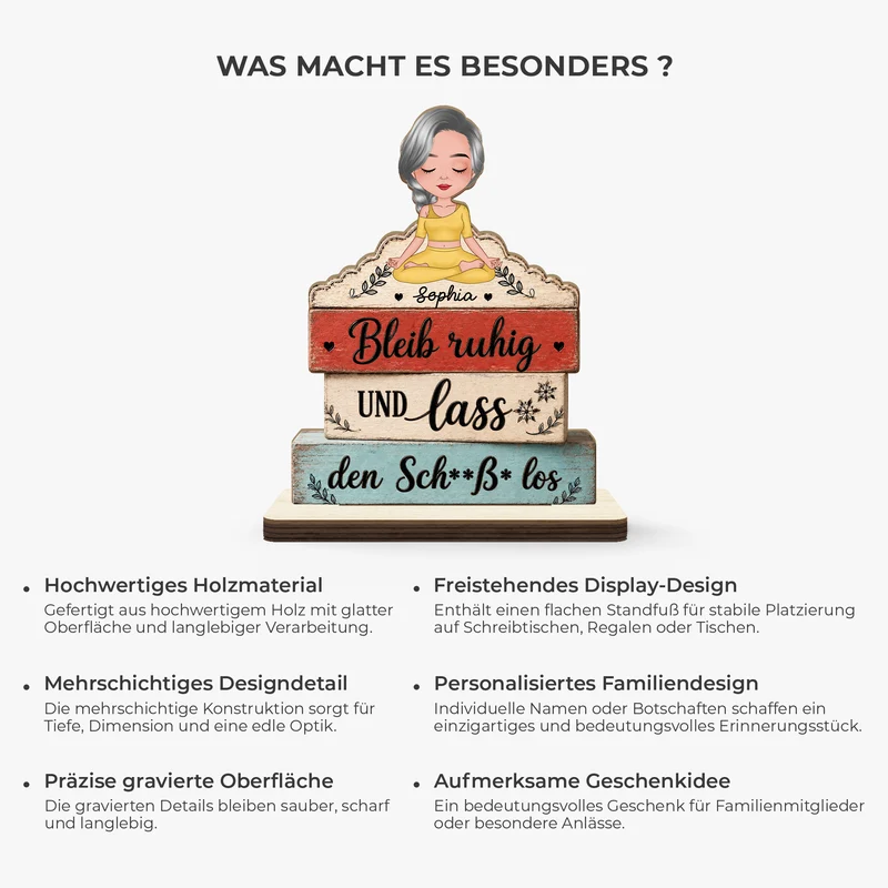 Bleib Ruhig Und Lass Den Sch**ß* Los - Personalisiertes Geschenk | Holzaufsteller Mit Standfuß Yoga Frauen