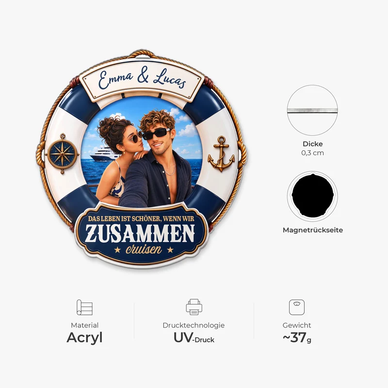 Das Leben Ist Schöner Wenn Wir Zusammen Cruisen - Acryl Kühlschrankmagnet Personalisiert Paar