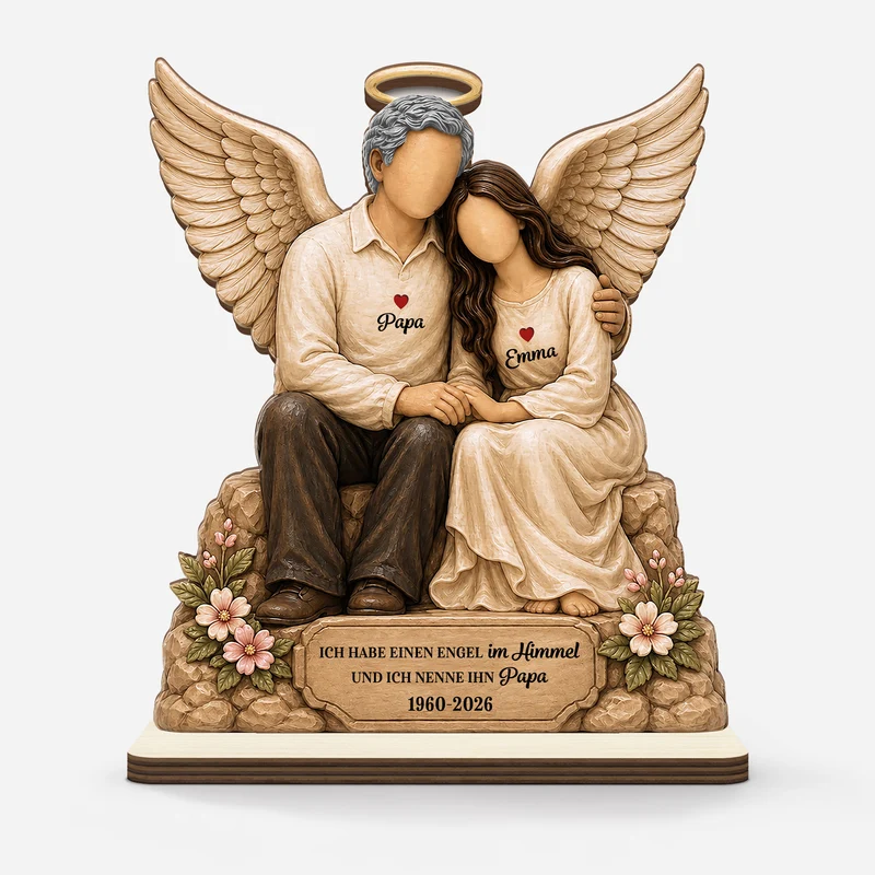 [3D-Optik] Ich Habe Einen Engel Im Himmel Und Ich Nenne Ihn Papa - Holzaufsteller Personalisiert Mit Standfuß Papa Zur Erinnerung
