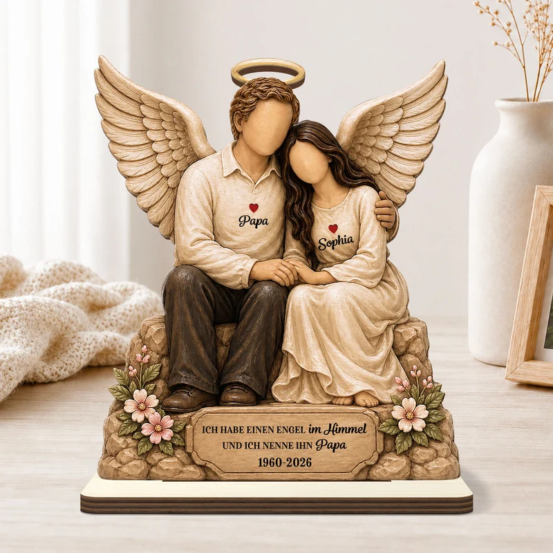[3D-Optik] Ich Habe Einen Engel Im Himmel Und Ich Nenne Ihn Papa - Holzaufsteller Personalisiert Mit Standfuß Papa Zur Erinnerung