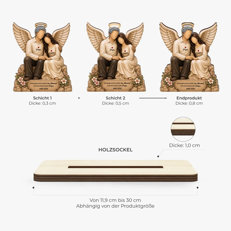 [3D-Optik] Ich Habe Einen Engel Im Himmel Und Ich Nenne Ihn Papa - Holzaufsteller Personalisiert Mit Standfuß Papa Zur Erinnerung