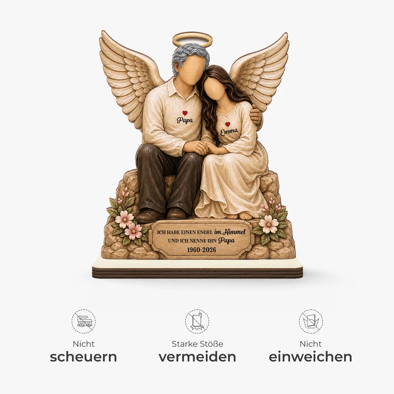 [3D-Optik] Ich Habe Einen Engel Im Himmel Und Ich Nenne Ihn Papa - Holzaufsteller Personalisiert Mit Standfuß Papa Zur Erinnerung