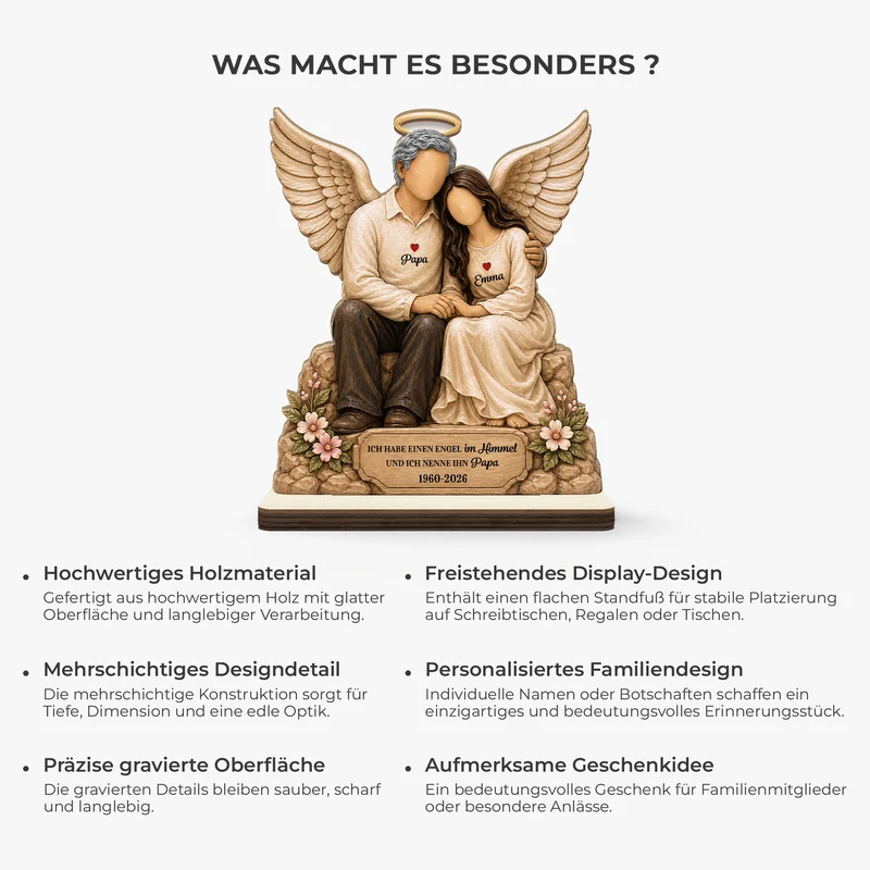 [3D-Optik] Ich Habe Einen Engel Im Himmel Und Ich Nenne Ihn Papa - Holzaufsteller Personalisiert Mit Standfuß Papa Zur Erinnerung