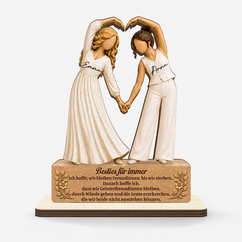 [3D-Optik] Beste Freundinnen Für Immer - Personalisiertes Geschenk | Holzaufsteller Mit Standfuß Schwester