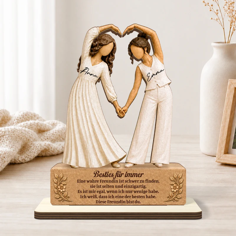 [3D-Optik] Beste Freundinnen Für Immer - Personalisiertes Geschenk | Holzaufsteller Mit Standfuß Schwester