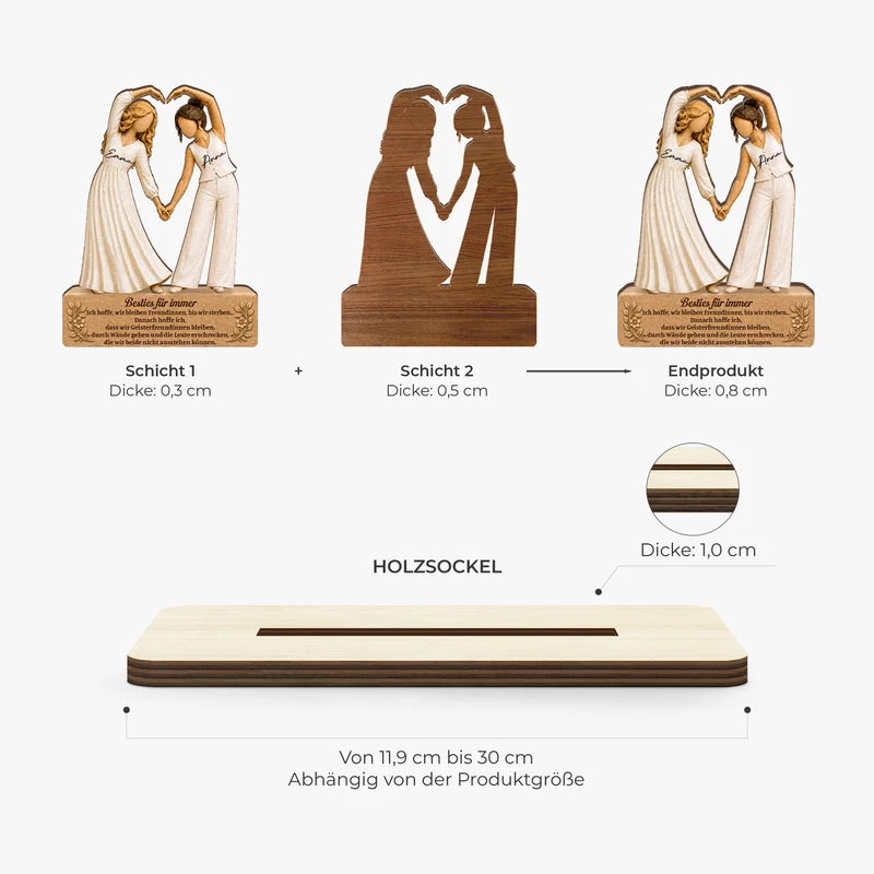 [3D-Optik] Beste Freundinnen Für Immer - Personalisiertes Geschenk | Holzaufsteller Mit Standfuß Schwester