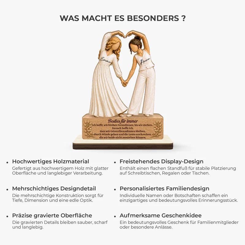 [3D-Optik] Beste Freundinnen Für Immer - Personalisiertes Geschenk | Holzaufsteller Mit Standfuß Schwester