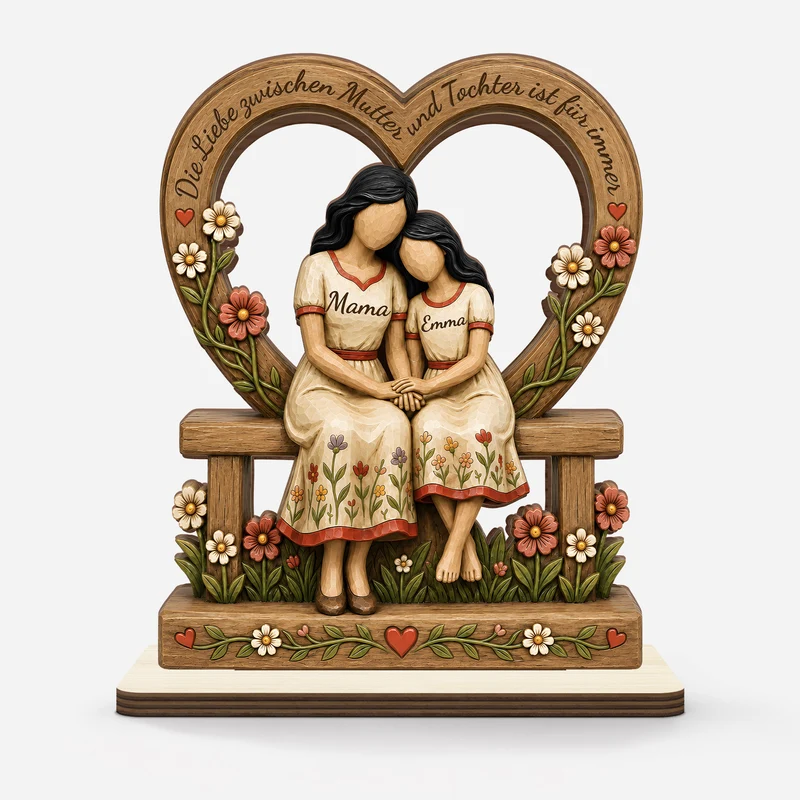 [3D-Optik] Die Liebe Zwischen Mama & Tochter Ist Für Immer - Personalisiertes Geschenk | Holzaufsteller Mit Standfuß