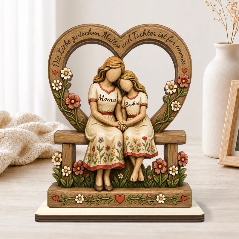 [3D-Optik] Die Liebe Zwischen Mama & Tochter Ist Für Immer - Personalisiertes Geschenk | Holzaufsteller Mit Standfuß