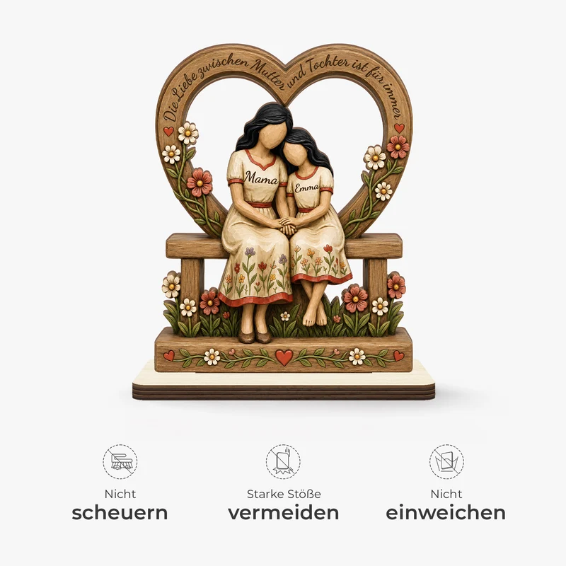 [3D-Optik] Die Liebe Zwischen Mama & Tochter Ist Für Immer - Personalisiertes Geschenk | Holzaufsteller Mit Standfuß