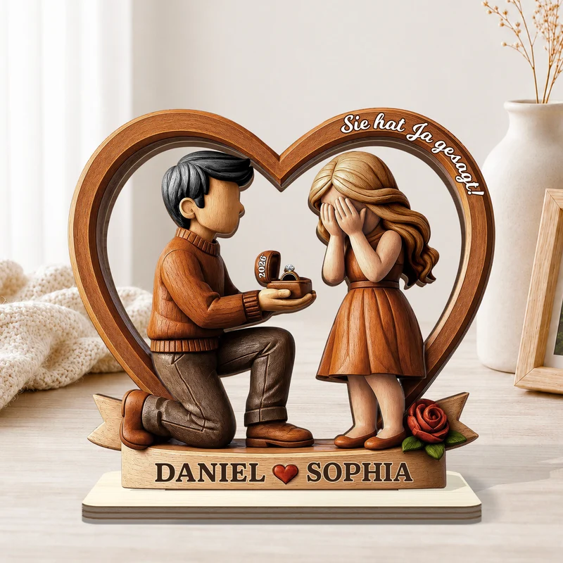 [3D-Optik] Sie Hat Ja Gesagt - Personalisierte Geschenke Paar | Holzaufsteller Mit Standfuß Antrag