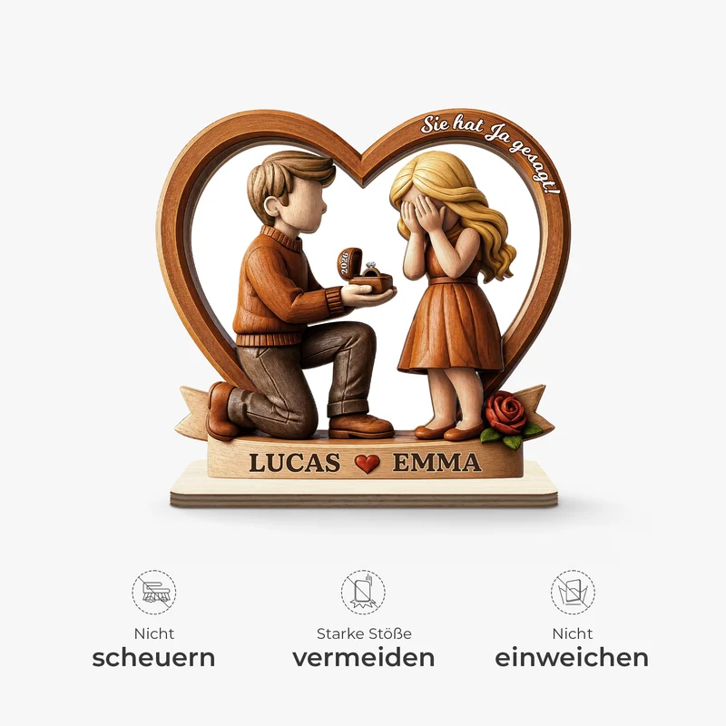 [3D-Optik] Sie Hat Ja Gesagt - Personalisierte Geschenke Paar | Holzaufsteller Mit Standfuß Antrag
