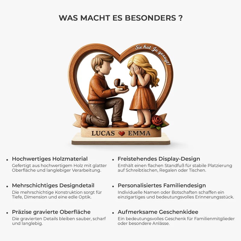 [3D-Optik] Sie Hat Ja Gesagt - Personalisierte Geschenke Paar | Holzaufsteller Mit Standfuß Antrag
