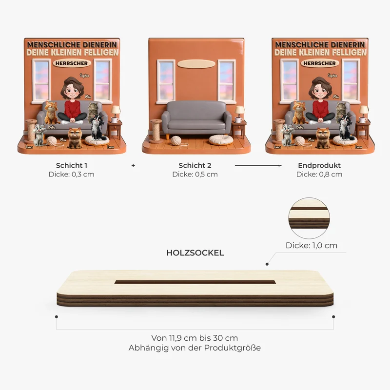 [3D-Optik] Menschlicher Diener - Personalisierte Geschenke Katze | Holzaufsteller
