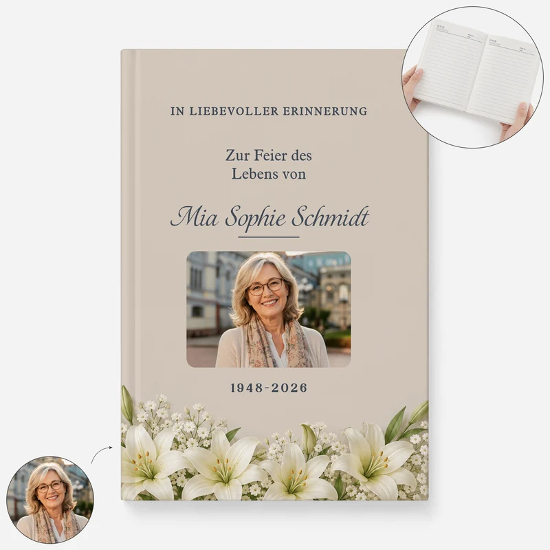 Zur Erinnerung An Das Leben Von - Personalisierte Trauergeschenke | Notizbuch A5 Foto
