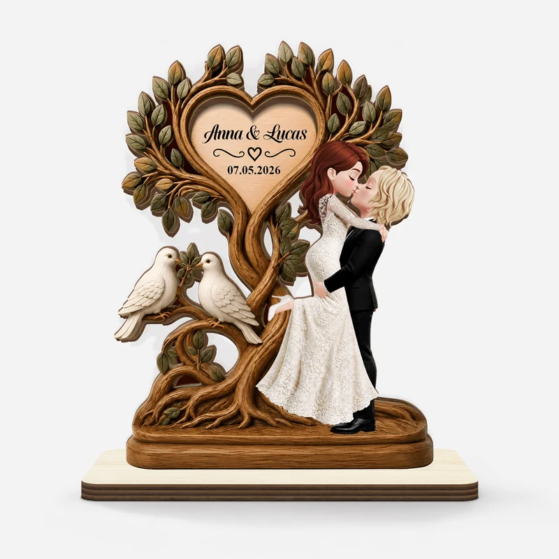 Brautpaar Küssen - Personalisiertes Geschenk | Holzaufsteller Mit Standfuß