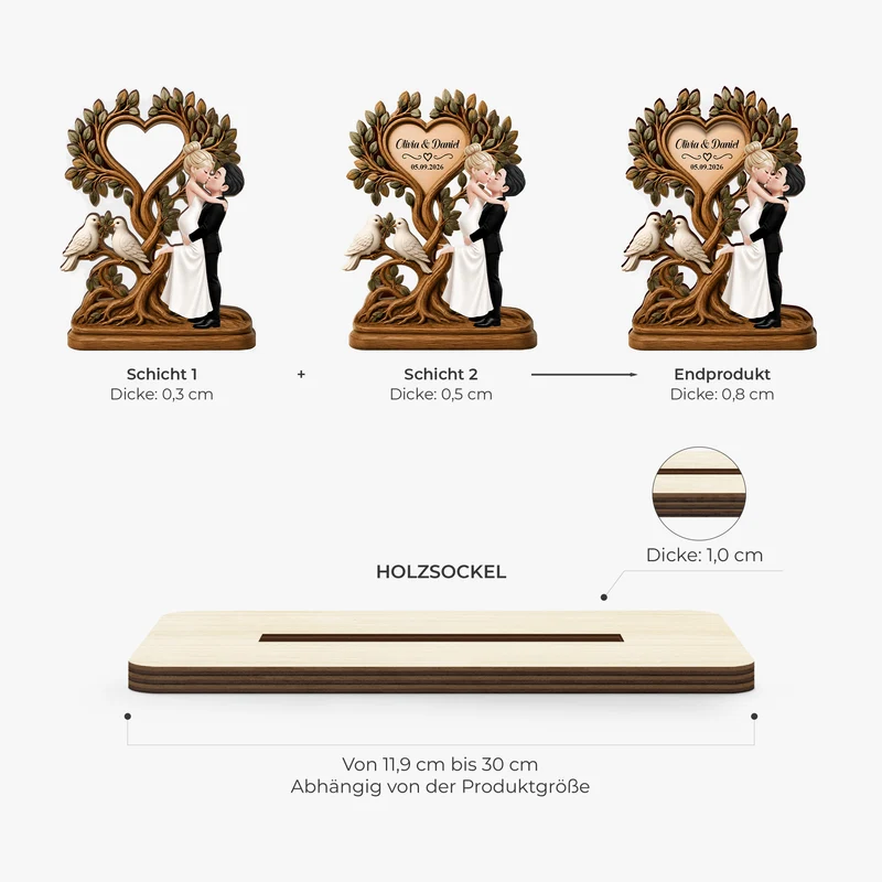 Brautpaar Küssen - Personalisiertes Geschenk | Holzaufsteller Mit Standfuß