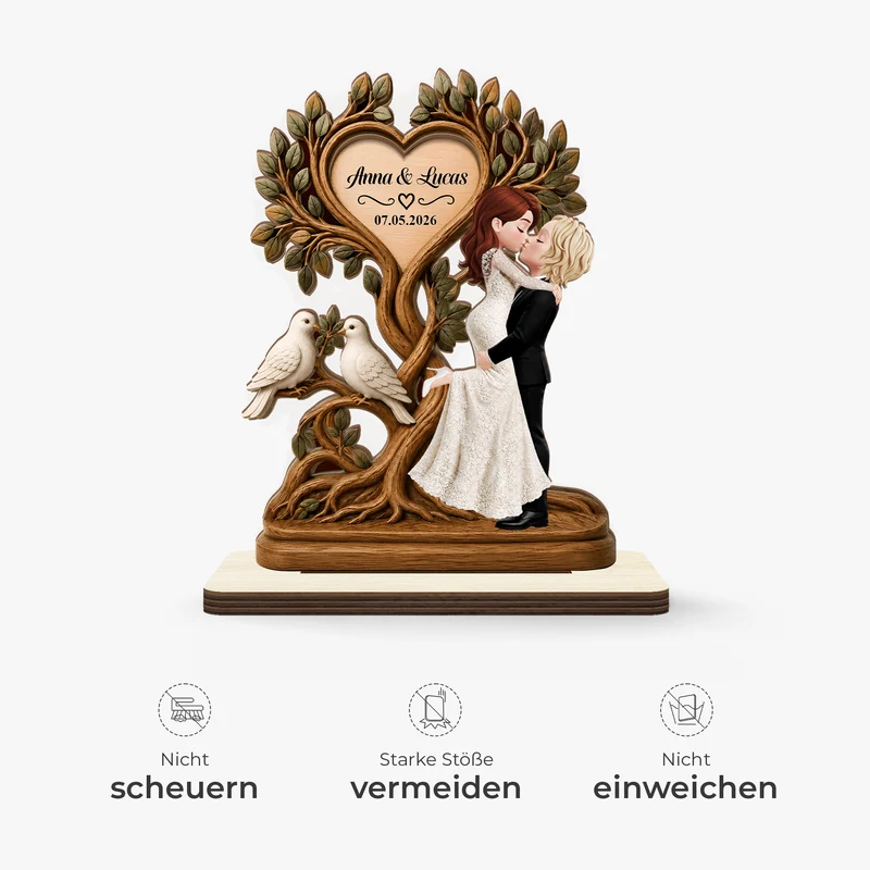Brautpaar Küssen - Personalisiertes Geschenk | Holzaufsteller Mit Standfuß