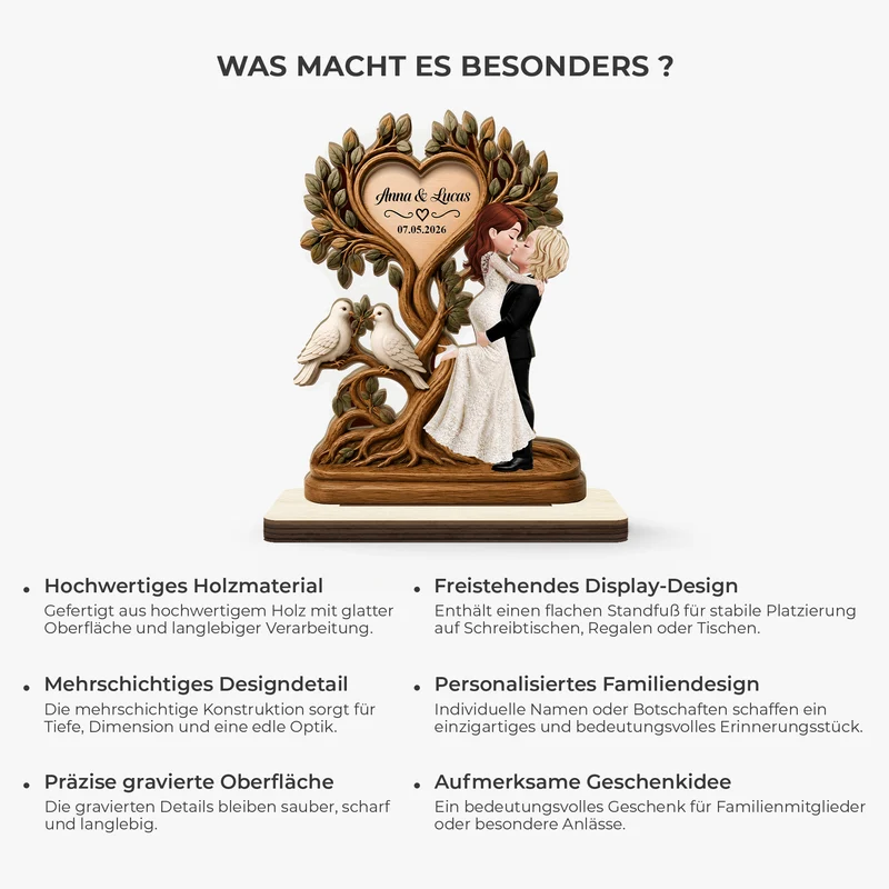 Brautpaar Küssen - Personalisiertes Geschenk | Holzaufsteller Mit Standfuß