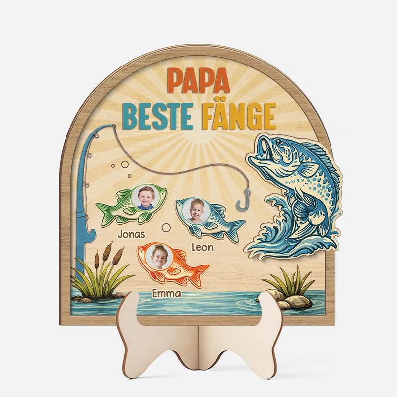 Papas Beste Fänge - Personalisierte Vatertagsgeschenke | Holzaufsteller Foto