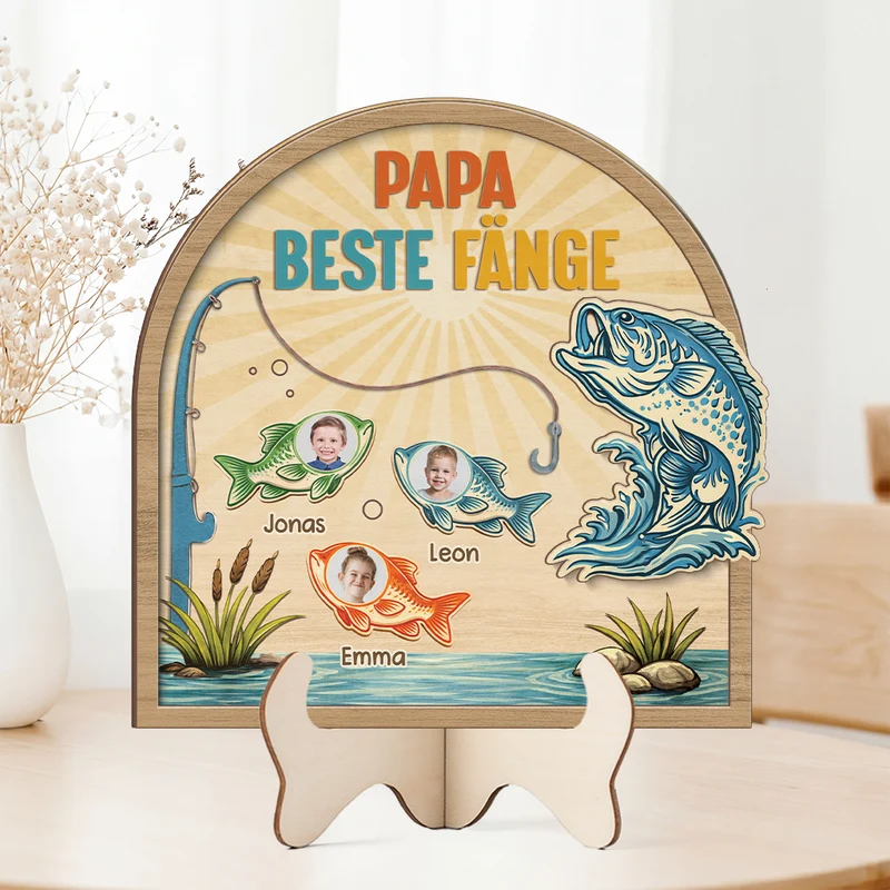 Papas Beste Fänge - Personalisierte Vatertagsgeschenke | Holzaufsteller Foto