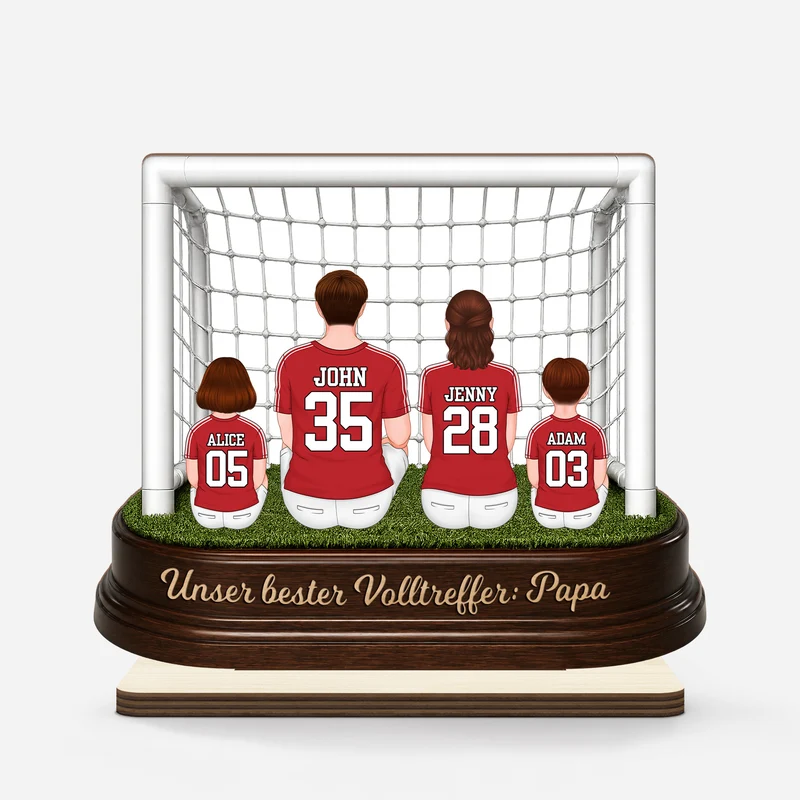 Unser bester Volltreffer Papa Mama Fußballtor - Personalisiertes Geschenk | Holzaufsteller Mit Standfuß