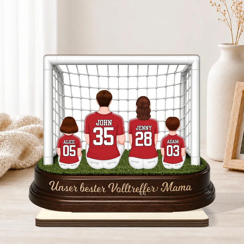 Unser bester Volltreffer Papa Mama Fußballtor - Personalisiertes Geschenk | Holzaufsteller Mit Standfuß