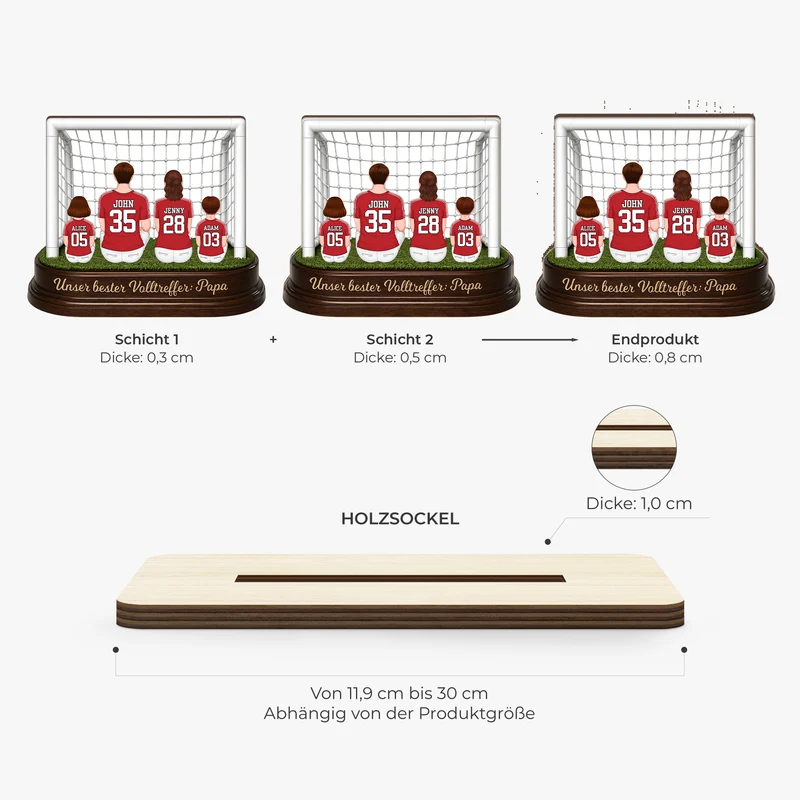 Unser bester Volltreffer Papa Mama Fußballtor - Personalisiertes Geschenk | Holzaufsteller Mit Standfuß