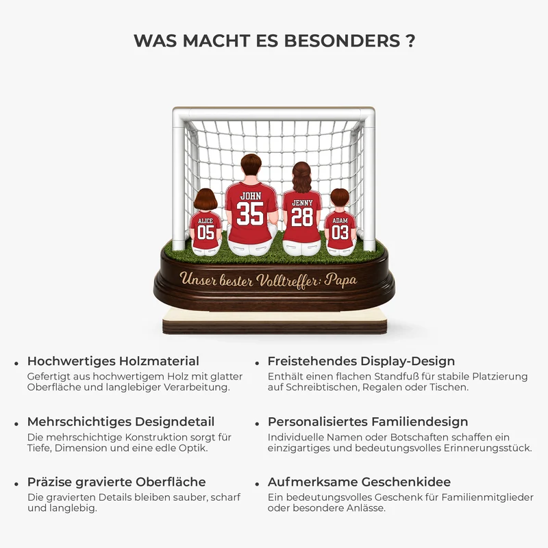 Unser bester Volltreffer Papa Mama Fußballtor - Personalisiertes Geschenk | Holzaufsteller Mit Standfuß