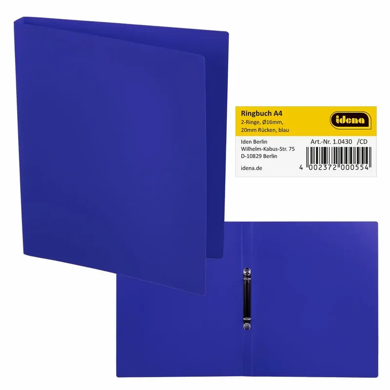 Idena Ringbuch 2 Ringe blau DIN A4 Rückenbreite 2cm