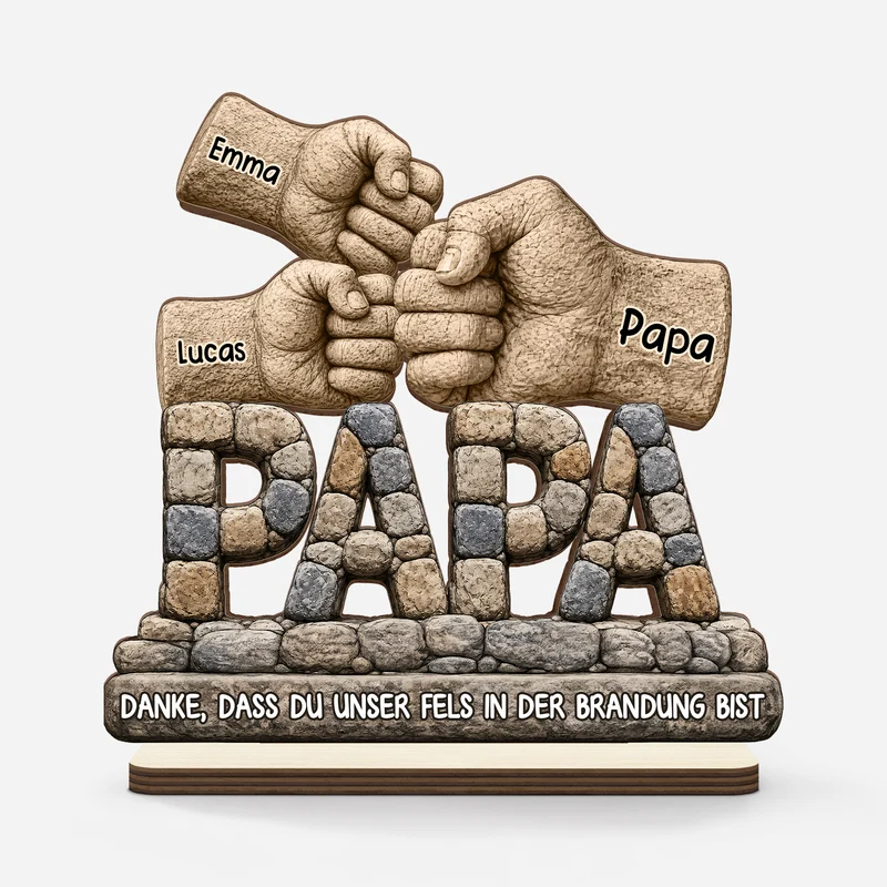 [3D-Optik] Danke Dass Du Unser Fels In Der Brandung Bist - Personalisiertes Geschenk | Holzaufsteller Mit Standfuß Opa Papa