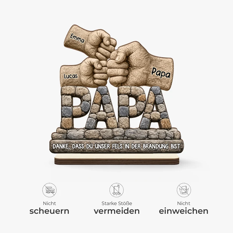 [3D-Optik] Danke Dass Du Unser Fels In Der Brandung Bist - Personalisiertes Geschenk | Holzaufsteller Mit Standfuß Opa Papa