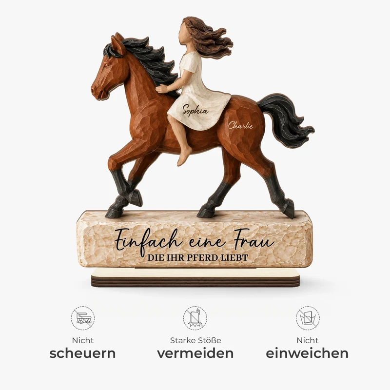 [3D-Optik] Einfach Ein Mädchen Das Sein Pferd Liebt - Personalisiertes Geschenk | Holzaufsteller Mit Standfuß Männer Frauen