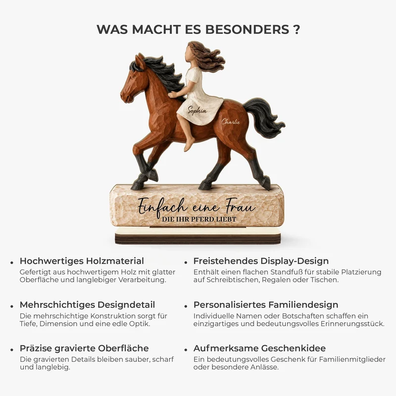 [3D-Optik] Einfach Ein Mädchen Das Sein Pferd Liebt - Personalisiertes Geschenk | Holzaufsteller Mit Standfuß Männer Frauen