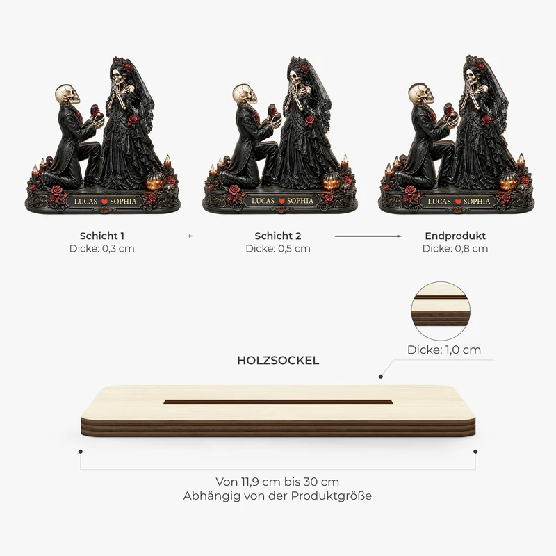 [3D-Optik] Heiratsantrag Skelett Paar Halloween - Personalisiertes Geschenk | Holzaufsteller Mit Standfuß