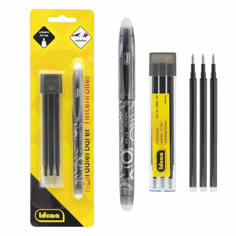 Idena Tintenroller radierbar schwarz 0,7mm - 3 Minen