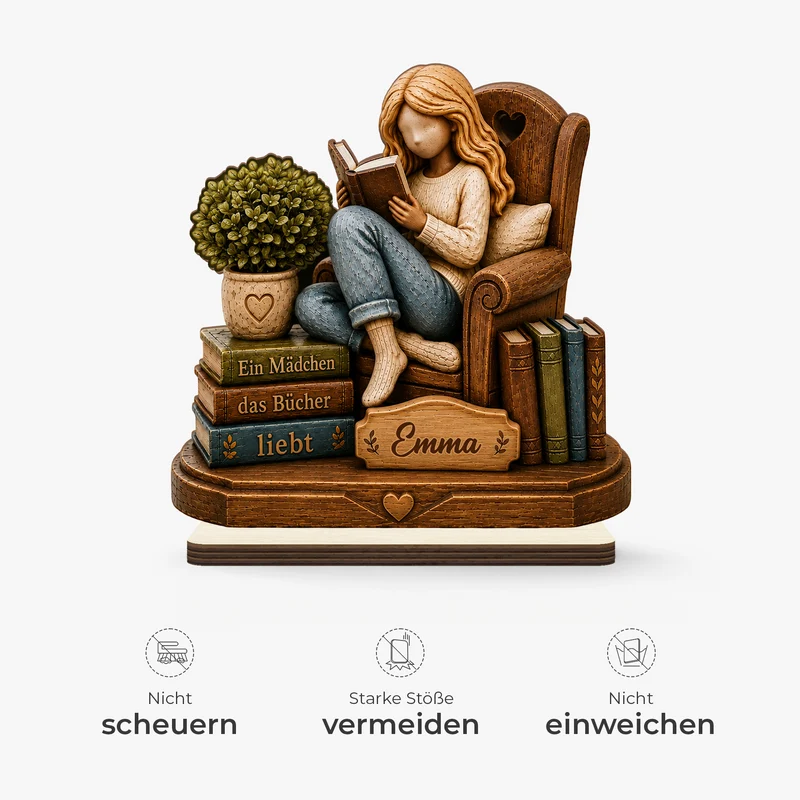 [3D-Optik] Ein Mädchen Das Bücher Liebt - Personalisierte Geschenke Frauen | Holzaufsteller Mit Standfuß
