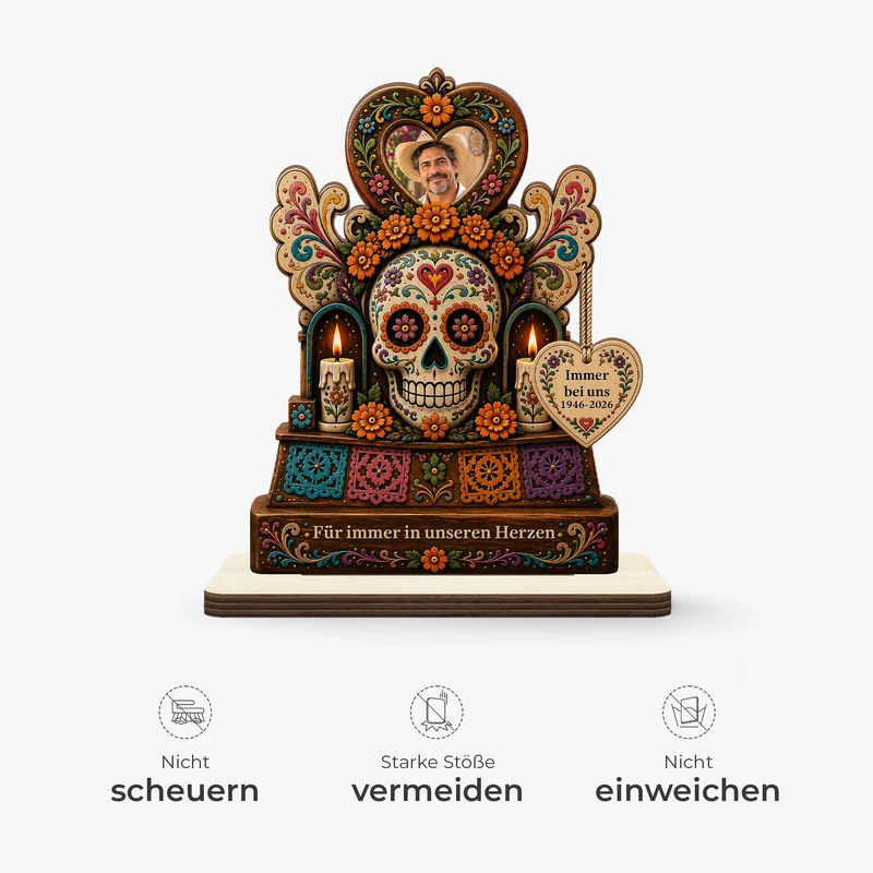 Für Immer In Unseren Herzen Tag Der Toten Mexiko - Personalisierte Trauergeschenke | Holzaufsteller Mit Standfuß Foto
