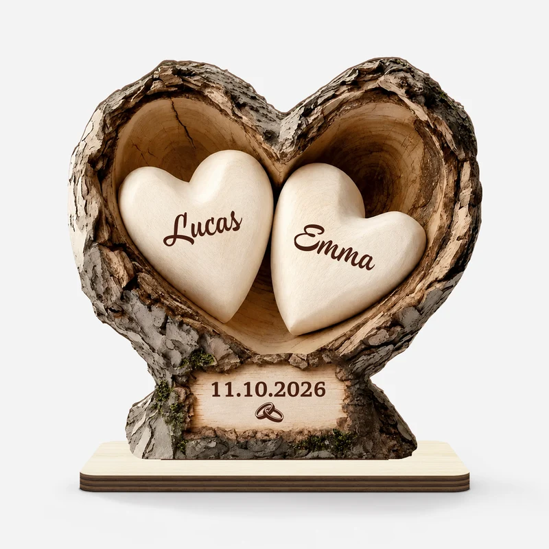 Liebespaar Mit Namen Herzen - Personalisiertes Geschenk | Holzaufsteller Mit Standfuß