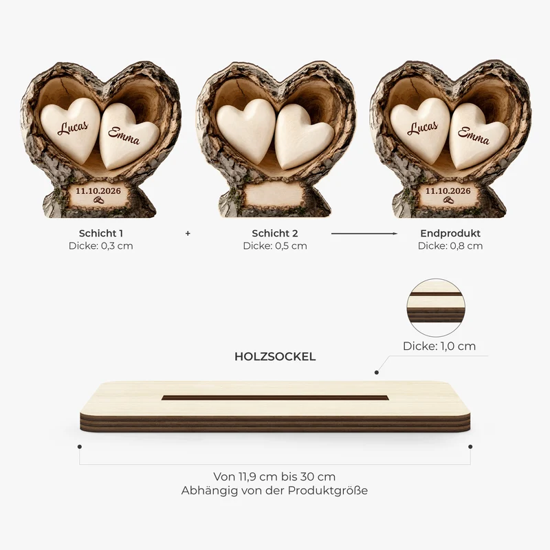 Liebespaar Mit Namen Herzen - Personalisiertes Geschenk | Holzaufsteller Mit Standfuß