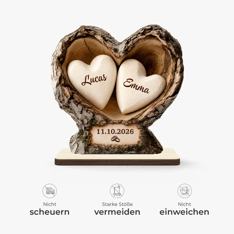 Liebespaar Mit Namen Herzen - Personalisiertes Geschenk | Holzaufsteller Mit Standfuß