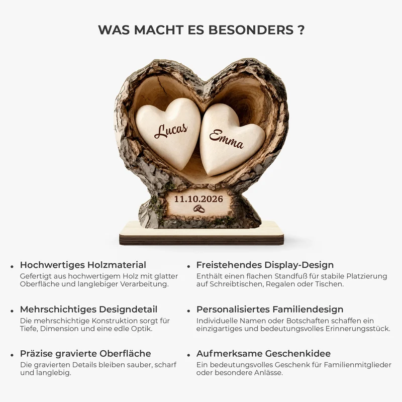 Liebespaar Mit Namen Herzen - Personalisiertes Geschenk | Holzaufsteller Mit Standfuß