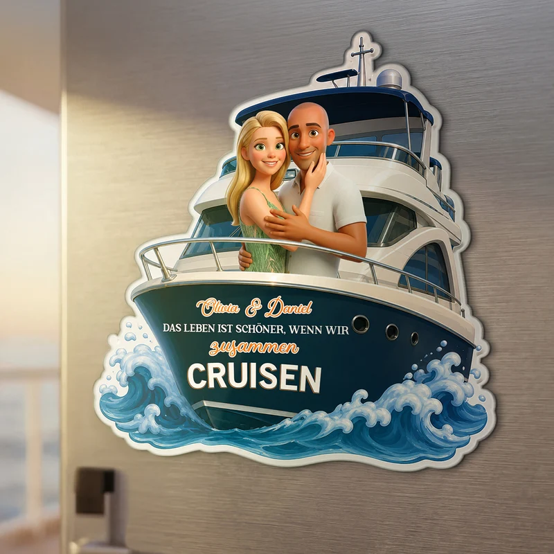 Das Leben Ist Schöner Wenn Wir Zusammen Cruisen - Personalisierte Geschenke Paar | Acryl Magnet Bild Cartoon Umwandeln